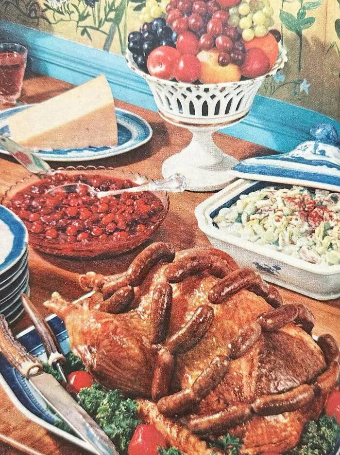 Vermont Turkey Festooned With Sausages From “Ladies’ Home Journal Cookbook”, 1960