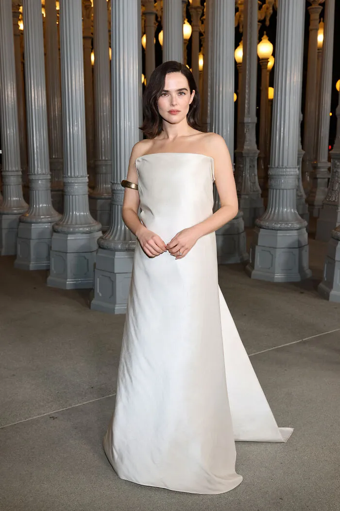 Woman in elegant white strapless gown at LACMA Art and Film Gala, showcasing one of the best outfits of 2025 event.