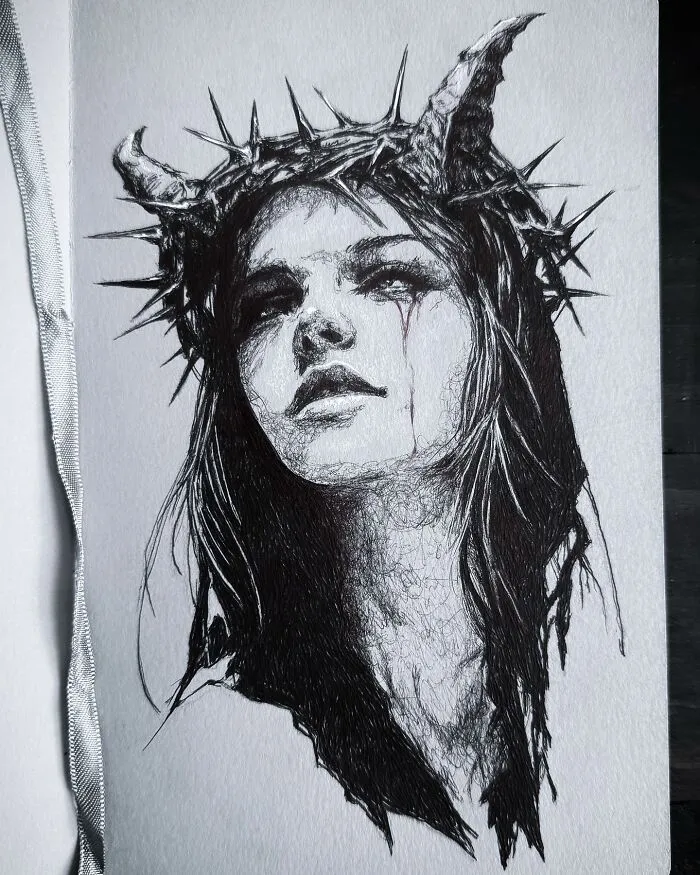 This Las Vegas Artist Blends Horror And Beauty In These Emotional, Unsettling Drawings (35 Pics)