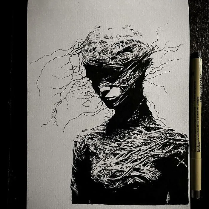 This Las Vegas Artist Blends Horror And Beauty In These Emotional, Unsettling Drawings (35 Pics)