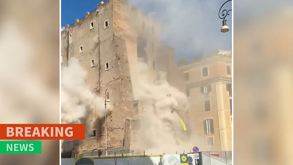 Famous Rome Tower Partially Collapses Onto People Below, Video Captures Terrifying Moment