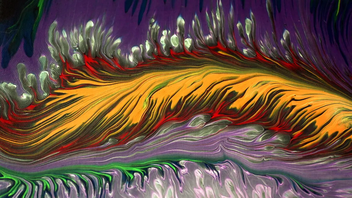 Exploring Contrasts: Black, White & A Hint Of Rainbow, Here's My Modular Split Cup Acrylic Pour