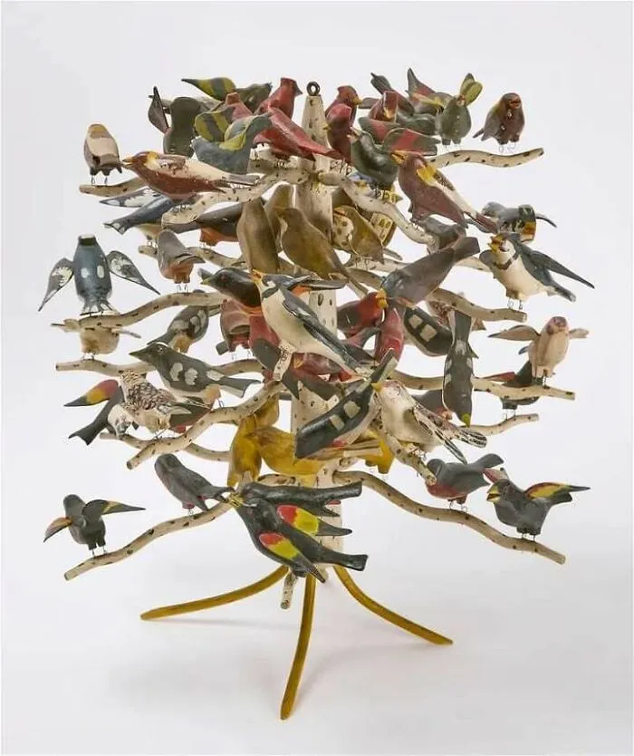 I Love How Over The Top This Circa 1920’s Folk Art Bird Tree Is! The Anonymous Artist Must Have Had Fun Creating This, Probably Thinking “Just One More Bird”