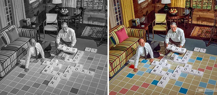 Scrabble Inventor Alfred Butts (Left) And Promoter James Brunot Posed With Oversized Game, November 1953