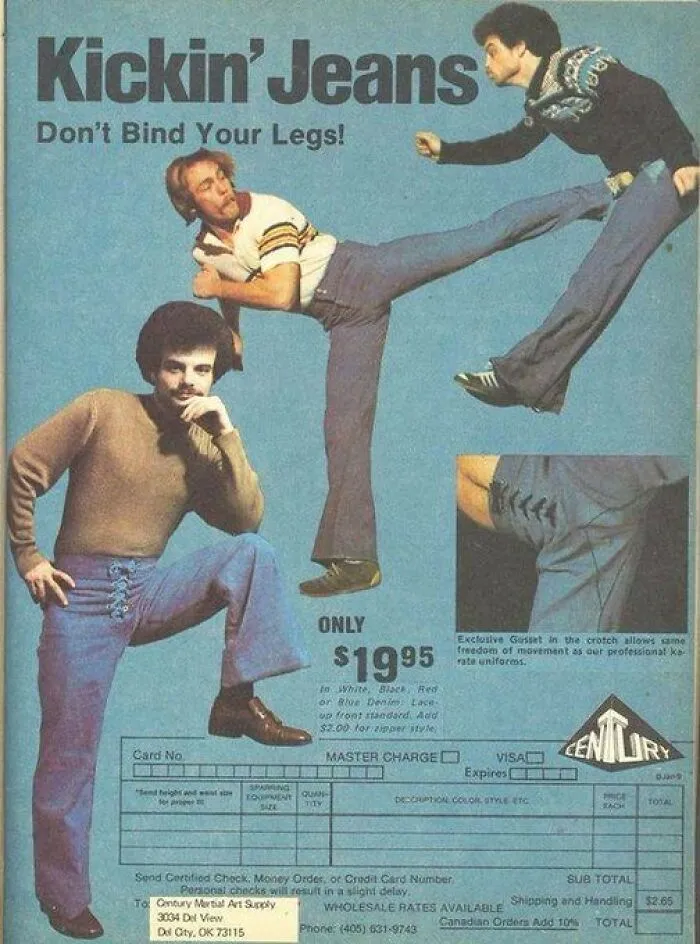 Kickin Jeans Were Made By Century Martial Arts From 1977-1991. They Wear Like Regular Western Jeans But The Stretch Denim And Special Design Let You Move Like A Stuntman