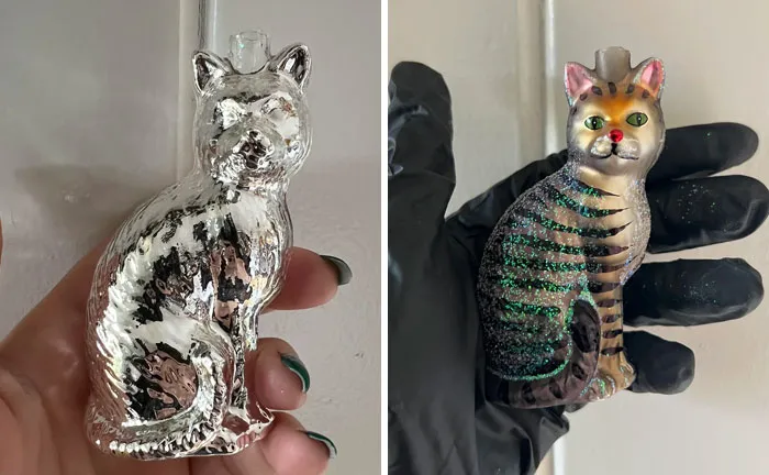 Stripped Another Old World Christmas Ornament And Repainted It To Look Like My Brother’s Cat