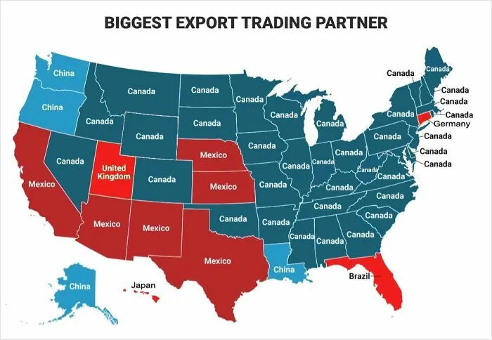 Each U.S. State's Biggest Export Trading Partner