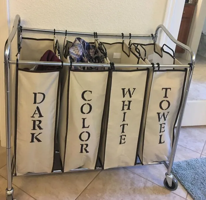 The Giant, Intimidating Pile Of Laundry You've Been Avoiding Can Now Be Divided And Conquered By The Organizational Genius Of A <a Style="Display:inline;" Href="Https://Www.amazon.com/Simplehouseware-Rolling-Laundry-Sorter-Chrome/Dp/B01nby81u1?ie=utf8&th=1&linkcode=ll1&tag=bphippopotamus-20&linkid=6c598f5d082caa57aafffc7bfc46a8b6&language=en_us&ref_=as_li_ss_tl" Target="_blank">   <span Style="Font: Inherit; Color: #d74b1f;"> 4-Section Laundry Separator </Span>