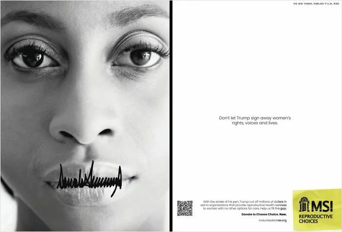 Poster About Reproductive Choice In The US With Stitches As President's Signature