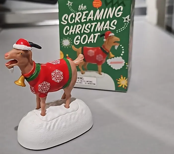 The Soothing, Festive Sounds Of Carolers Can Now Be Replaced By The Soul-Shattering Shriek Of A Goat Thanks To <a Style="Display:inline;" Href="Https://Www.amazon.com/Screaming-Christmas-Goat-Ahhhhh-Minis/Dp/0762482893?ie=utf8&linkcode=ll1&tag=bpcobra-20&linkid=db619b8dcff8c964d4e6d83e38897f1c&language=en_us&ref_=as_li_ss_tl" Target="_blank">   <span Style="Font: Inherit; Color: #d74b1f;"> The Screaming Christmas Goat </Span>