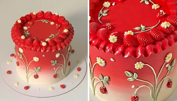 Little Strawberry Wildflower Cake