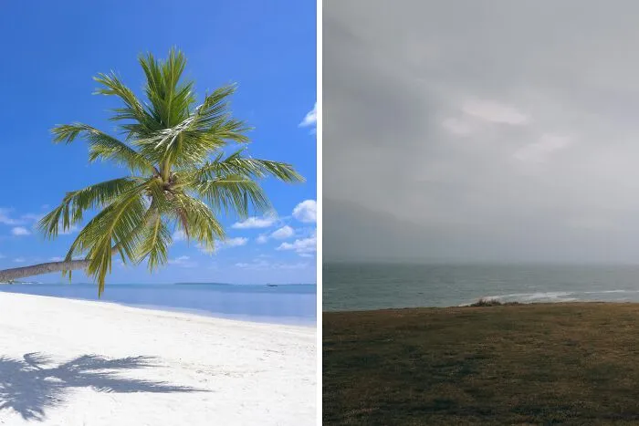 Go to the beach on a sunny day, but the water is cold, or on a rainy day, but the water is warm?