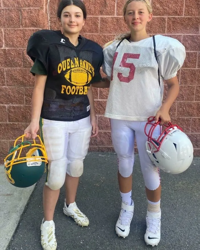 My Daughter, Left, Is The Only Female On Her High School Jv Football Team. Imagine Our Surprise To See Another Young Lady On The Opposing Team At A Recent Game! So Much Respect For These Girls!!!