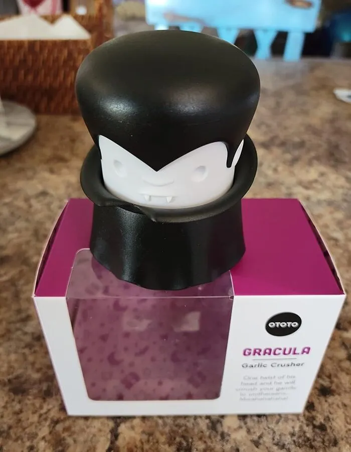 The Only Vampire In History Who Has Bravely Betrayed His Kind To Help You With Dinner Prep Is The <a Style="Display:inline;" Href="Https://Www.amazon.com/Gracula-Garlic-Twist-Crusher-Ototo/Dp/B076cttzkx?ie=utf8&th=1&linkcode=ll1&tag=bprabbit-20&linkid=2c748fd00728a2280bca4bd0e1b9bece&language=en_us&ref_=as_li_ss_tl" Target="_blank">   <span Style="Font: Inherit; Color: #d74b1f;"> Gracula Garlic Crusher </Span>