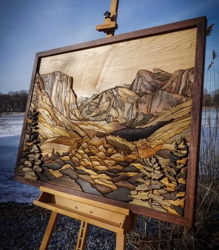 I Made This Intarsia Piece Of Yosemite - 629 Individually Cut Pieces, With No Paints, Stains, Or Dyes Used