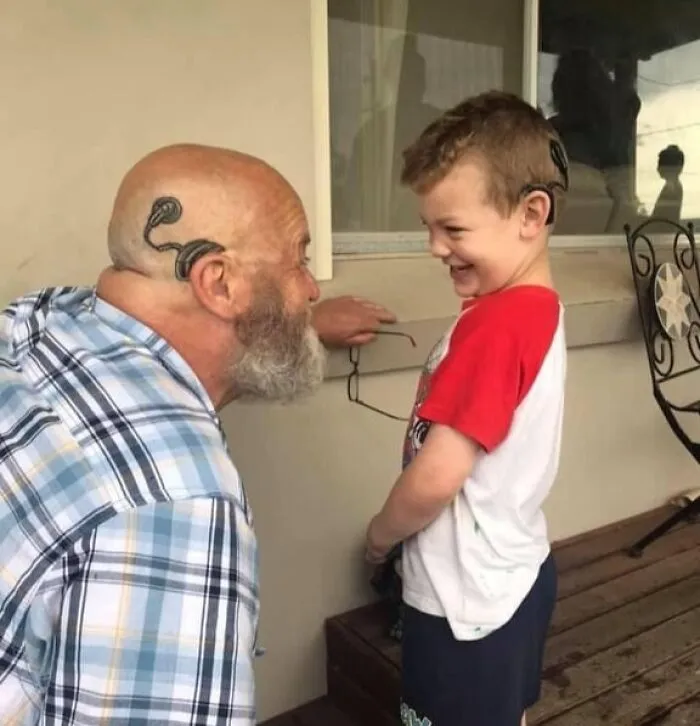 A Grandpa Got A Cochlear Implant Tattoo To Become Like His Grandson