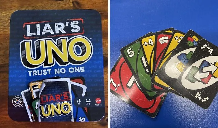  Finding Out Which Of Your Friends Is A Pathological Fibber Is The Main Event Of The <a Style="Display:inline;" Href="Https://Www.amazon.com/Mattel-Games-Families-Bluffing-Exclusive/Dp/B0f979gz8b?ie=utf8&th=1&linkcode=ll1&tag=bpcoyote-20&linkid=be5ea9aaa20f3fde72803f57d0b4bc78&language=en_us&ref_=as_li_ss_tl" Target="_blank">   <span Style="Font: Inherit; Color: #d74b1f;"> Liar's UNO Card Game </Span> Since You Have To Call Out Bluffs To Avoid Drawing Extra Cards