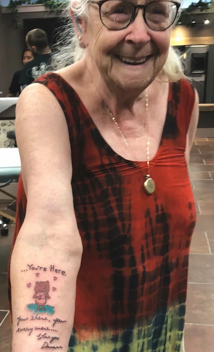 This Awesome Lady Got The Image And Writing From A Card [Her Late Son] Had Written For Her Tattooed On Her Forearm