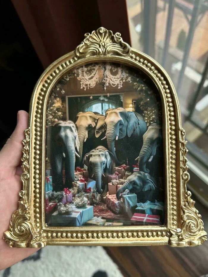 My White Elephant Gift This Year Was A Picture Of Elephants Participating In A White Elephant