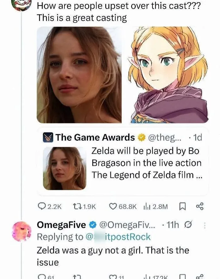 Casting debate for The Legend of Zelda live action film with fan reactions showing fail attempts to fix character portrayal.