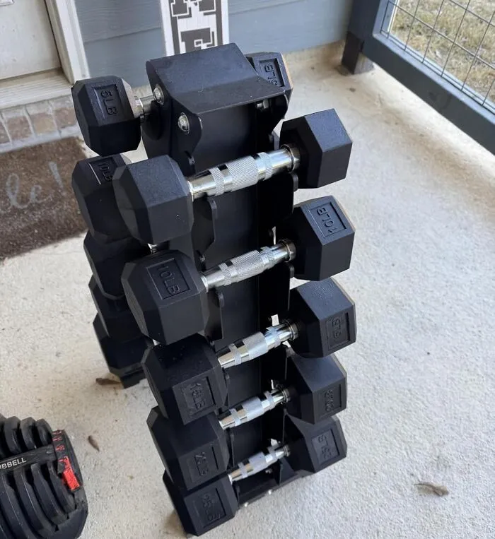 Apologizing To The Landlord For A Cracked Floorboard Is Not Part Of The Workout Plan So Use The <a Style="Display:inline;" Href="https://Www.amazon.com/Balancefrom-Rubber-Coated-Dumbbell-Storage/Dp/B0dljdm3pz?ie=utf8&th=1&linkcode=ll1&tag=bpmole-20&linkid=22cb759ed85c2e9972d1e5a0cccfe716&language=en_us&ref_=as_li_ss_tl" Target="_blank"> <span Style="Font: Inherit; Color: #d74b1f;"> Rubber Coated Hex Dumbbell Set </Span> To Cushion The Blow When Gravity Eventually Wins