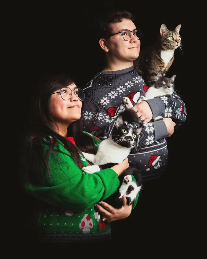 My Wife And I Made An 80s Inspired Christmas Card Photo With Our Cats This Year