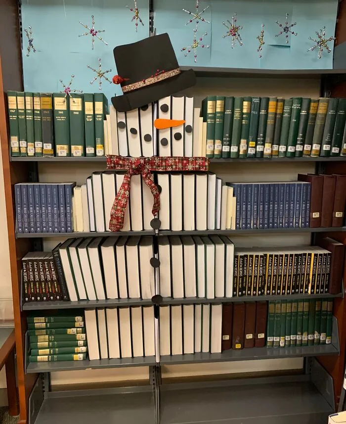 Local Library Made This Snowman Out Of Books