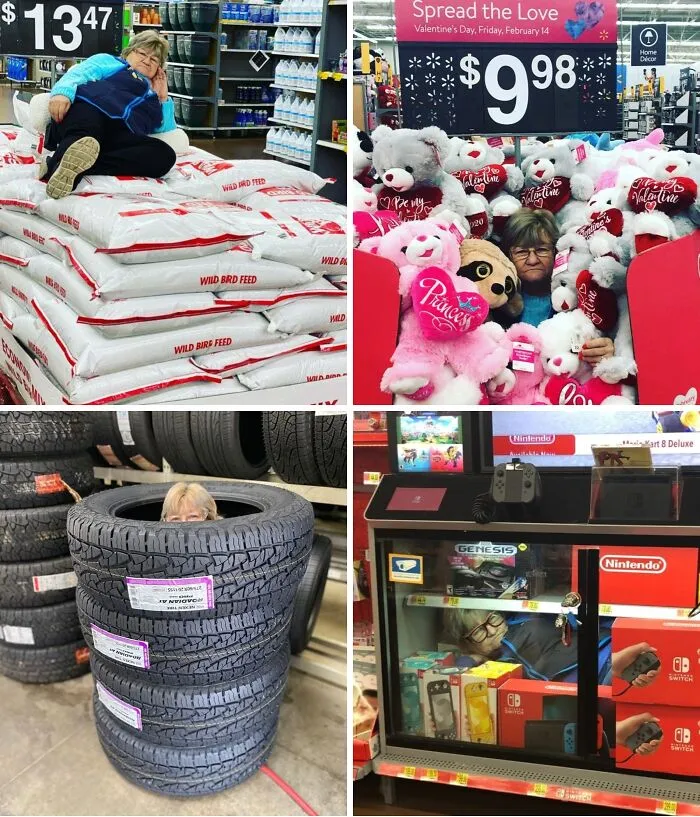 Esta es Charlene, una empleada de Walmart que posa con productos para la página de Facebook de la tienda de Maryland