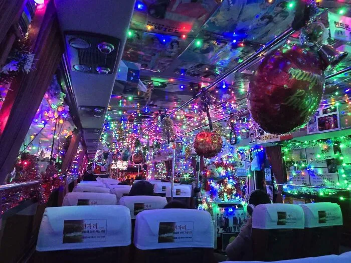 Christmas Decoration On A Public Bus In South Korea