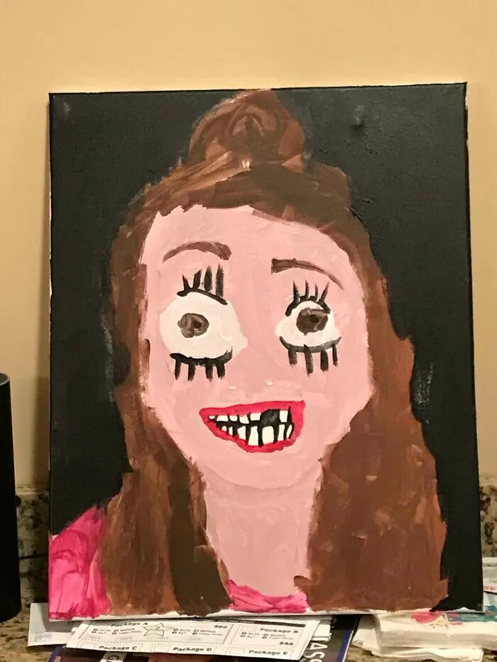 My 5 Year Old Daughter's Self-Portrait. She's A Very Good Artist, But This Will Haunt My Dreams