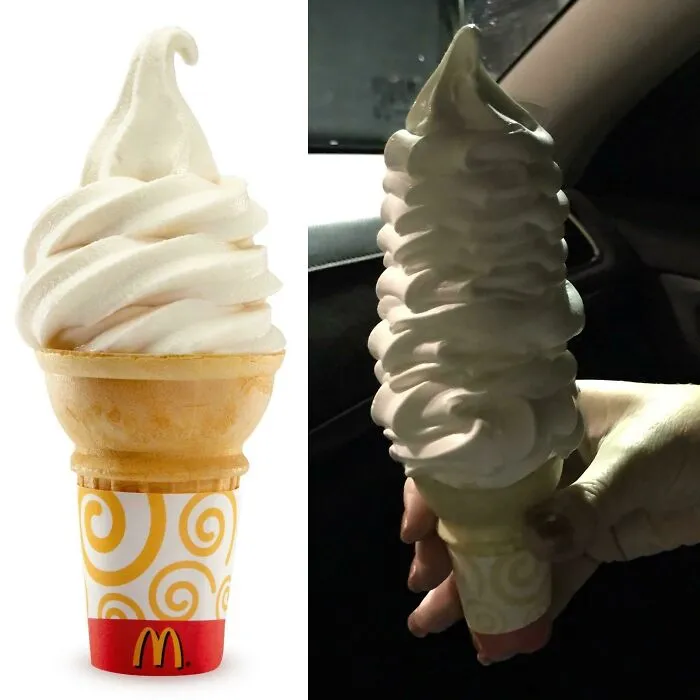 Helado suave de McDonald's con gran diferencia entre expectativa y realidad, sorprendiendo a quienes lo pidieron.