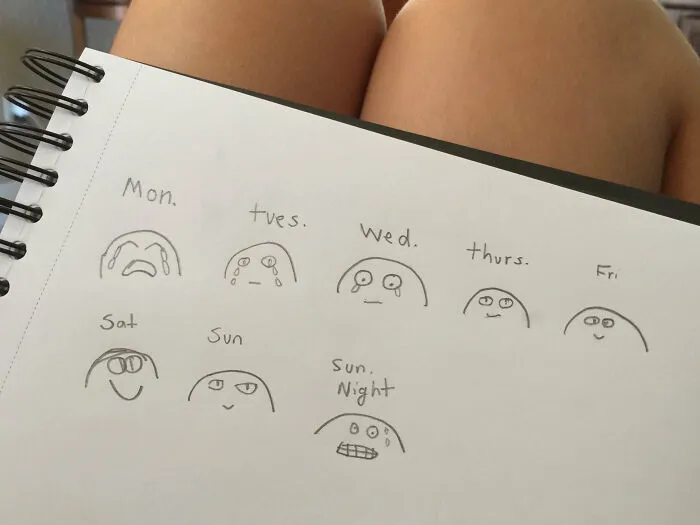 11 Year Old Daughter Drew This Out Of The Blue. Looks Like She's Got The Future Work-Week Figured Out