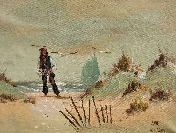 "Why Is The Rum Always Gone" Acrylic On Thrifted Painting