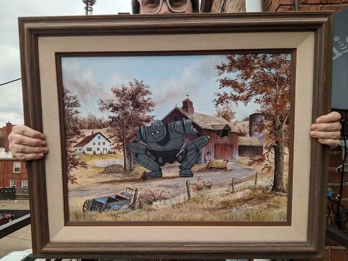 Iron Giant, Acrylic On Thrifted Painting