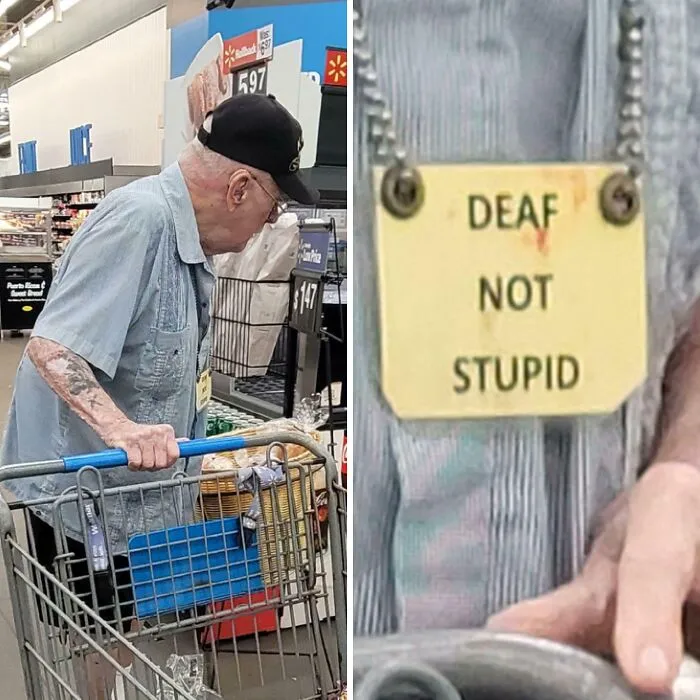 Saw This Elderly Gentleman In Wal-Mart With A Small Card Hanging From His Neck