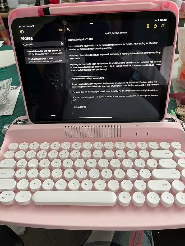That Deeply Satisfying, Clicky-Clacky Sound Of A Bygone Literary Era Can Now Be A Part Of Her Daily Email Routine With A <a Style="Display:inline;" Href="Https://Www.amazon.com/Yunzii-B303-Typewriter-Integrated-Multi-Device/Dp/B09qpm8s64?ie=utf8&th=1&linkcode=ll1&tag=bpferret-20&linkid=37d1315e81d425a6f3826aa672044501&language=en_us&ref_=as_li_ss_tl" Target="_blank">   <span Style="Font: Inherit; Color: #d74b1f;"> Wireless Typewriter Keyboard </Span>