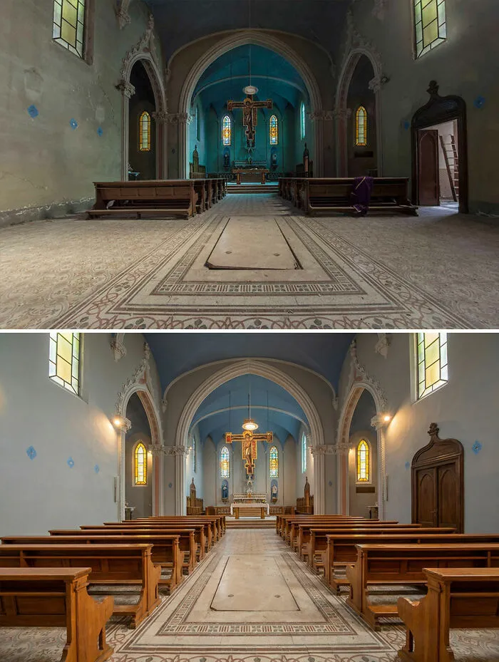 I Document Decay And Use AI To Show What These Places Looked Like Long Ago (20 Pics)