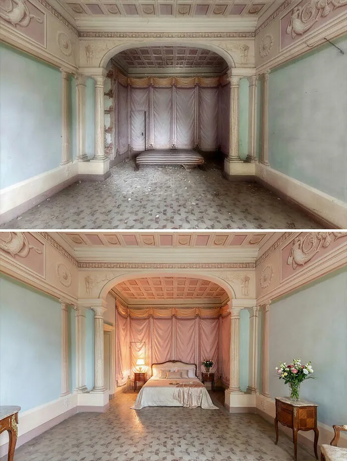 I Document Decay And Use AI To Show What These Places Looked Like Long Ago (20 Pics)