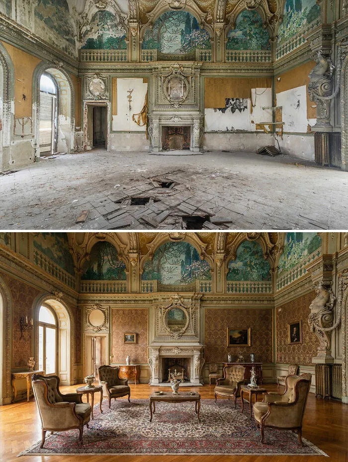I Document Decay And Use AI To Show What These Places Looked Like Long Ago (20 Pics)