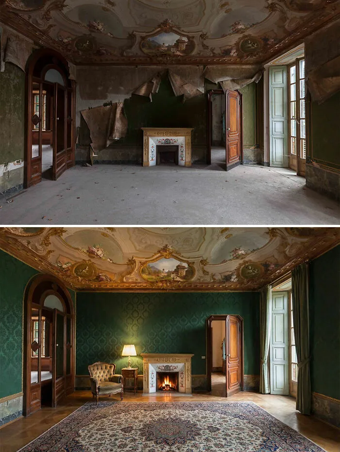 I Document Decay And Use AI To Show What These Places Looked Like Long Ago (20 Pics)