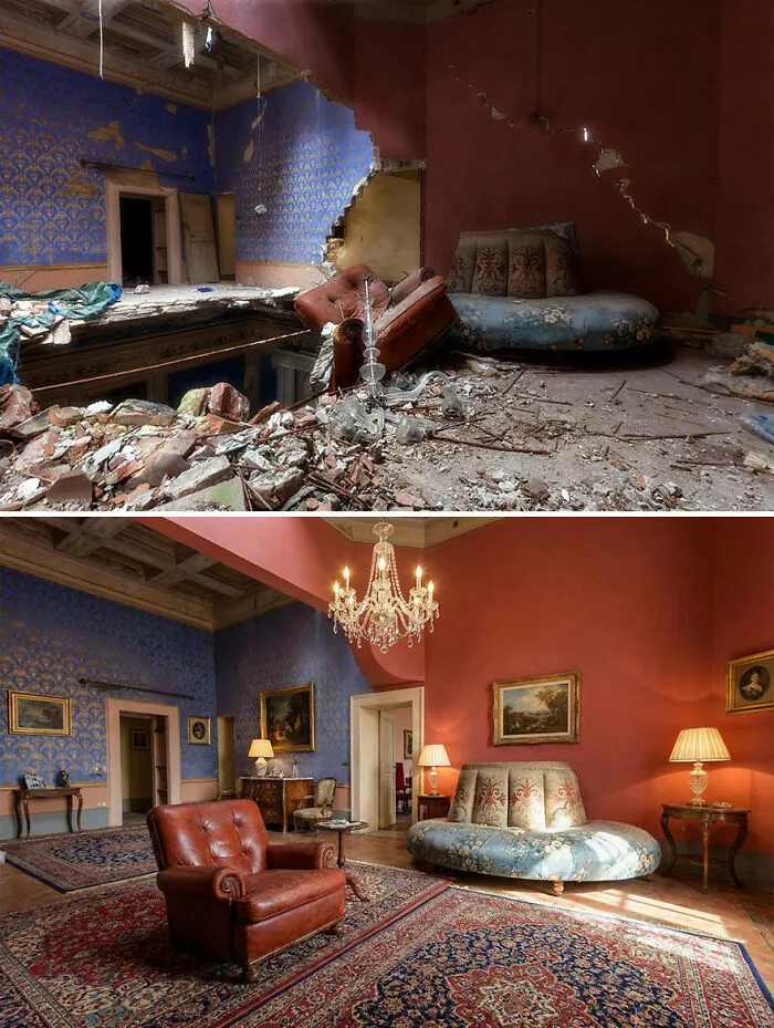 I Document Decay And Use AI To Show What These Places Looked Like Long Ago (20 Pics)