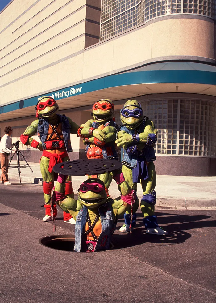 Las Tortugas Ninja frente al estudio de 'The Oprah Winfrey Show'