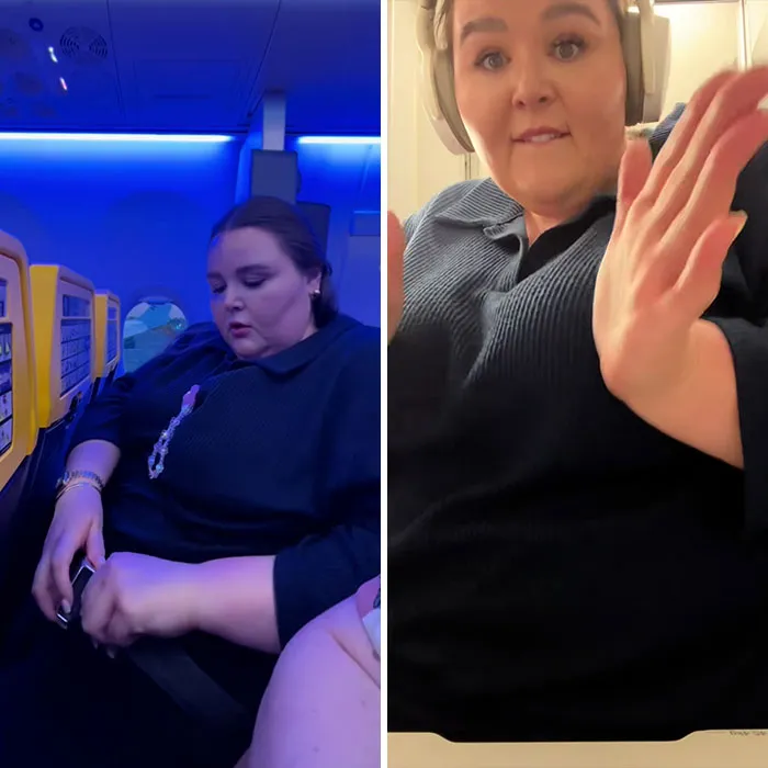 Brooke Phoebe documenting Ryanair's “tight” bathroom