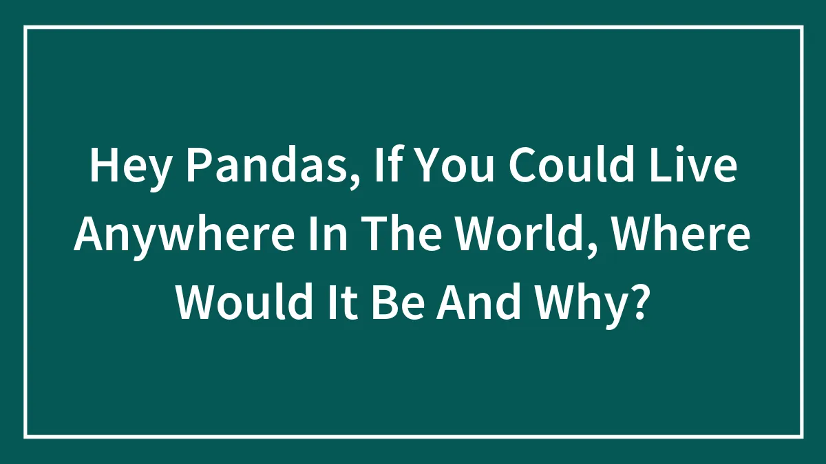 Hey Pandas, If You Could Live Anywhere In The World, Where Would It Be And Why?