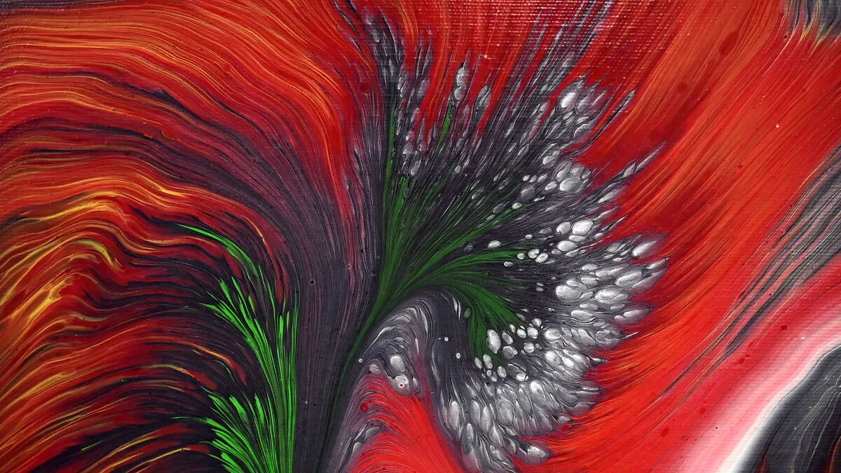 "Red And Green Swirls": My Satisfying Acrylic Pour Technique