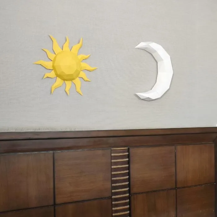 I Couldn't Find Affordable Wall Art, So I Designed A Low-Poly "Sun & Moon" Out Of Paper