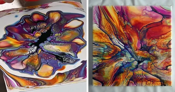 Bloom Transfer Fluid Art Technique: Acrylic Pour Painting With Beautiful Sunset Colours