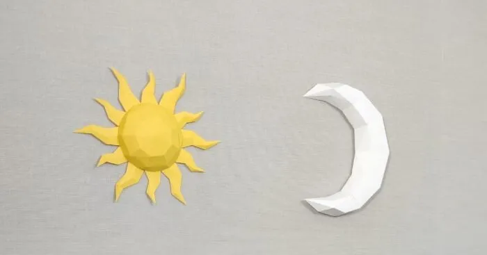 I Couldn't Find Affordable Wall Art, So I Designed A Low-Poly "Sun & Moon" Out Of Paper