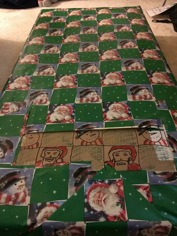 I Ran Out Of Wrapping Paper And Had To Improvise. It's Nearly Unnoticeable
