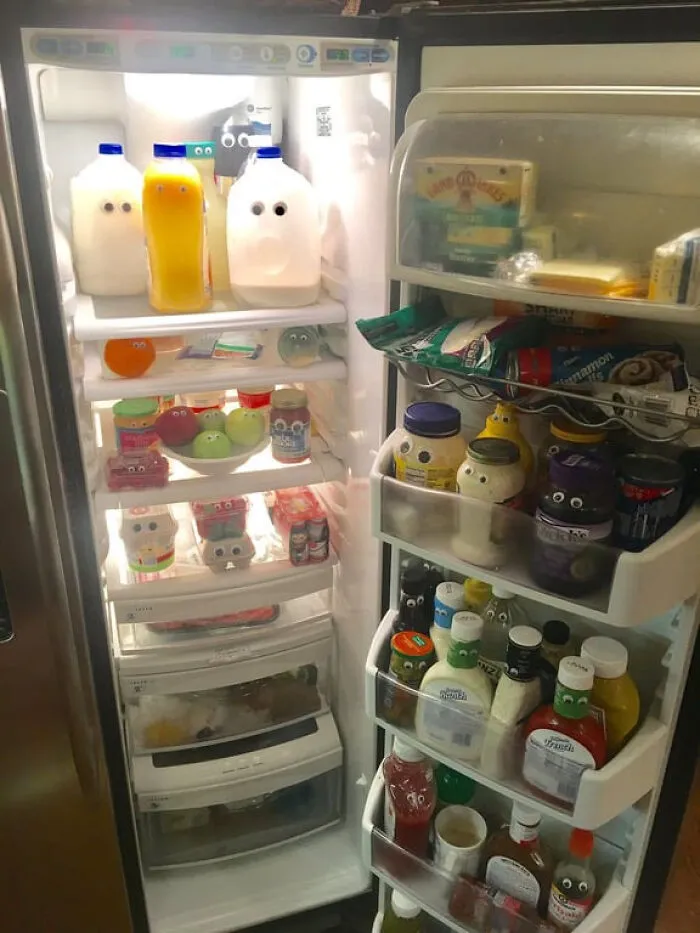 Mi papá le puso ojos saltones a todo lo que había en nuestro refrigerador.